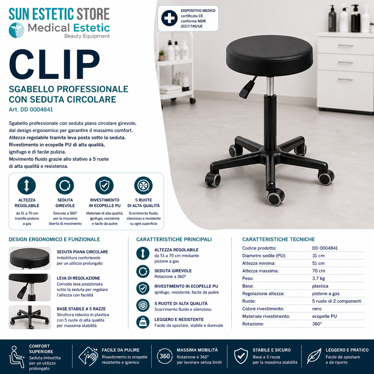 CLIP Sgabello tondo senza schienale