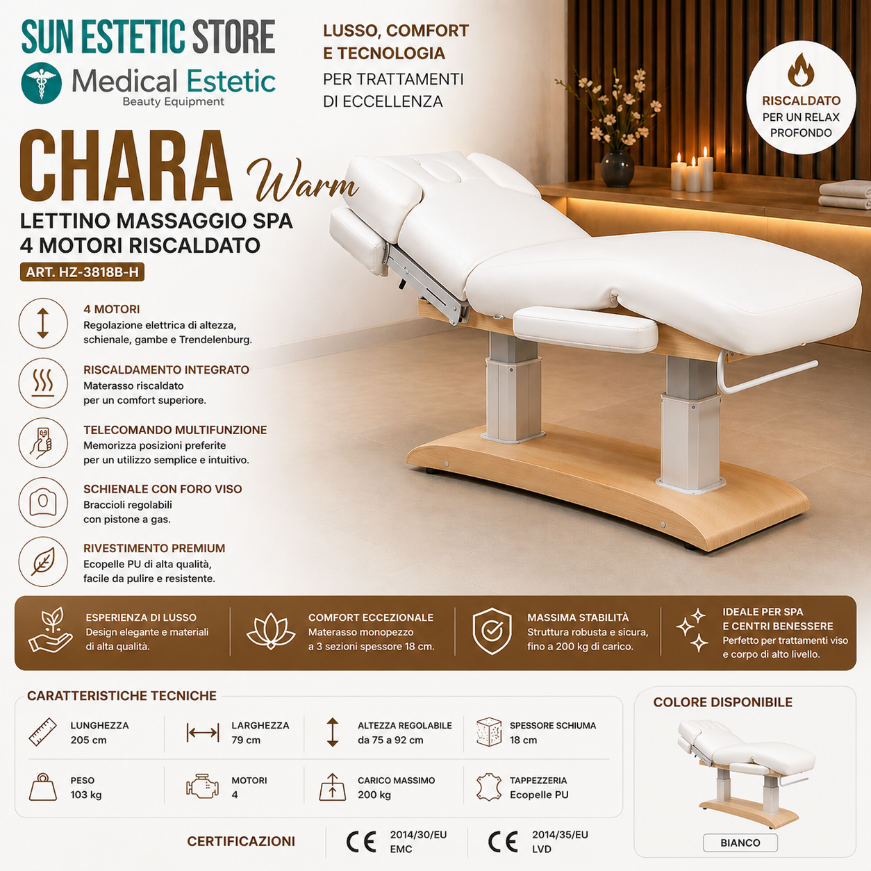 Chara lettino riscaldato 4 motori massaggi spa estetica centro benessere wellnesS