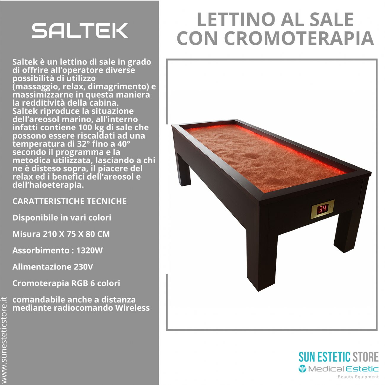 Saltek lettino al sale himalayano termoriscaldato con cromopterapia estetica massaggi