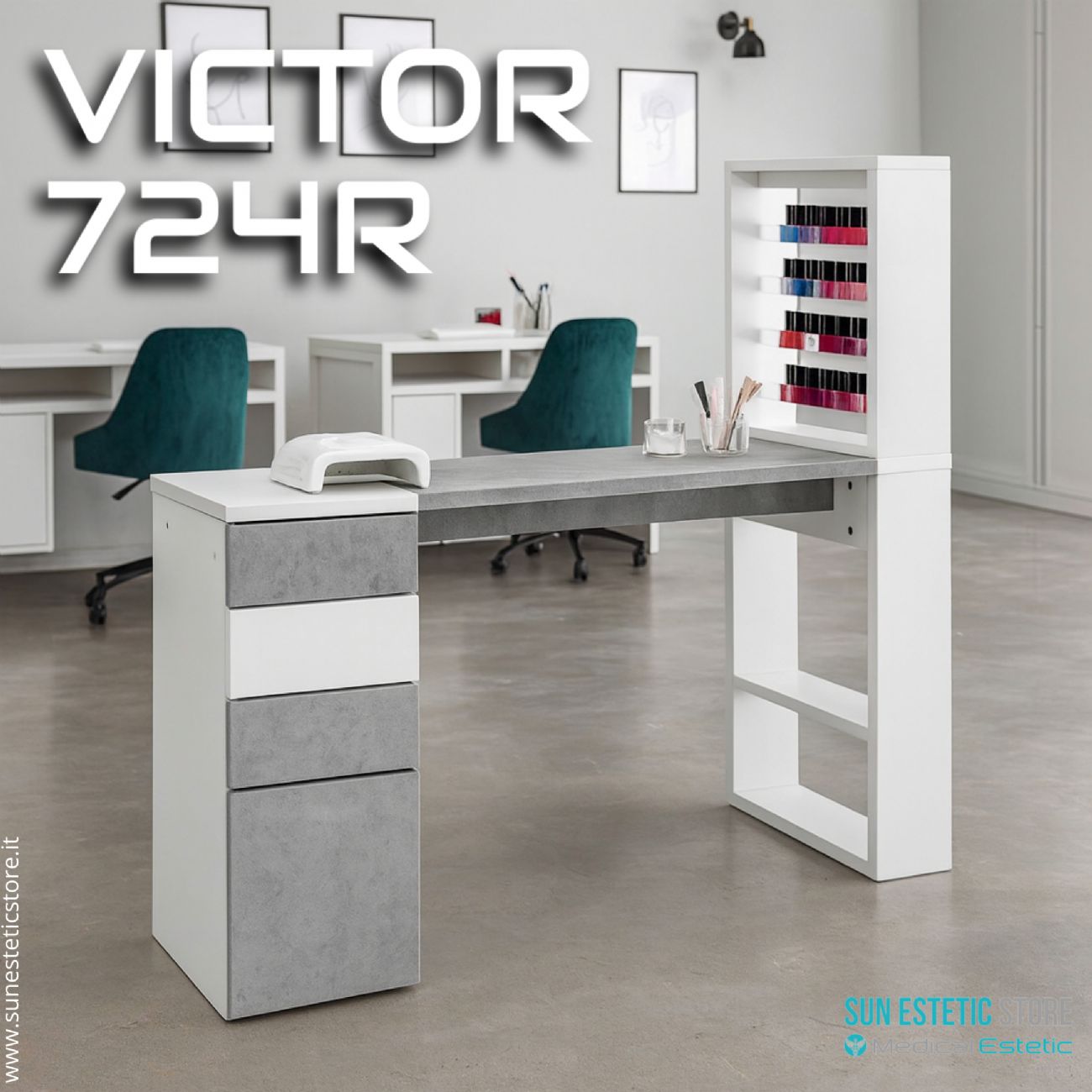 Victor 724 Tavolino manicure nails ricostruzione unghie con mensola e cassettiera