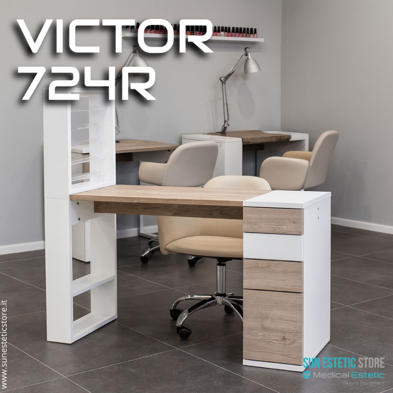 Victor 724 Tavolino manicure nails ricostruzione unghie con mensola e cassettiera