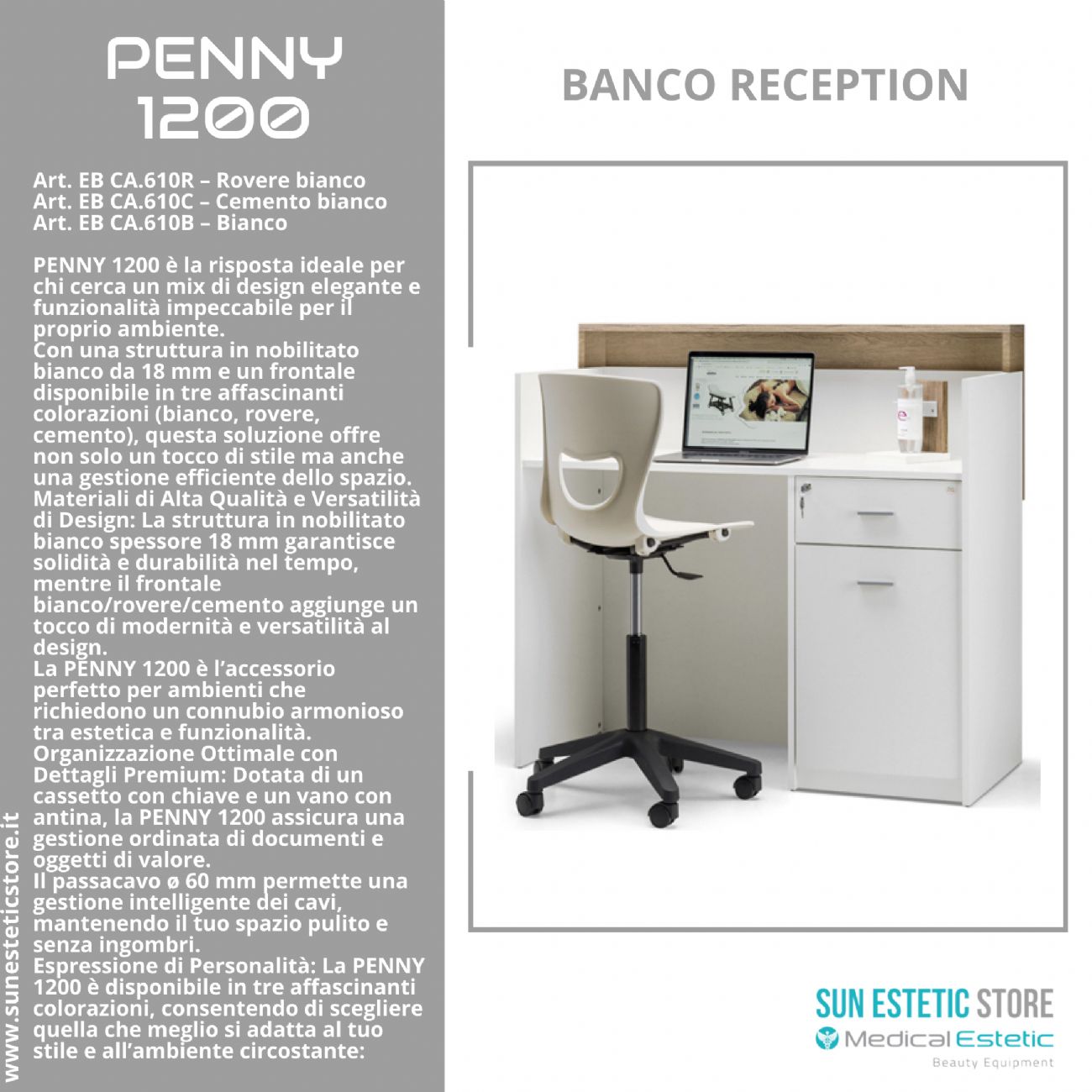 Penny 1200 Cassa Reception negozio con scomparti e cassetto porta tastiera