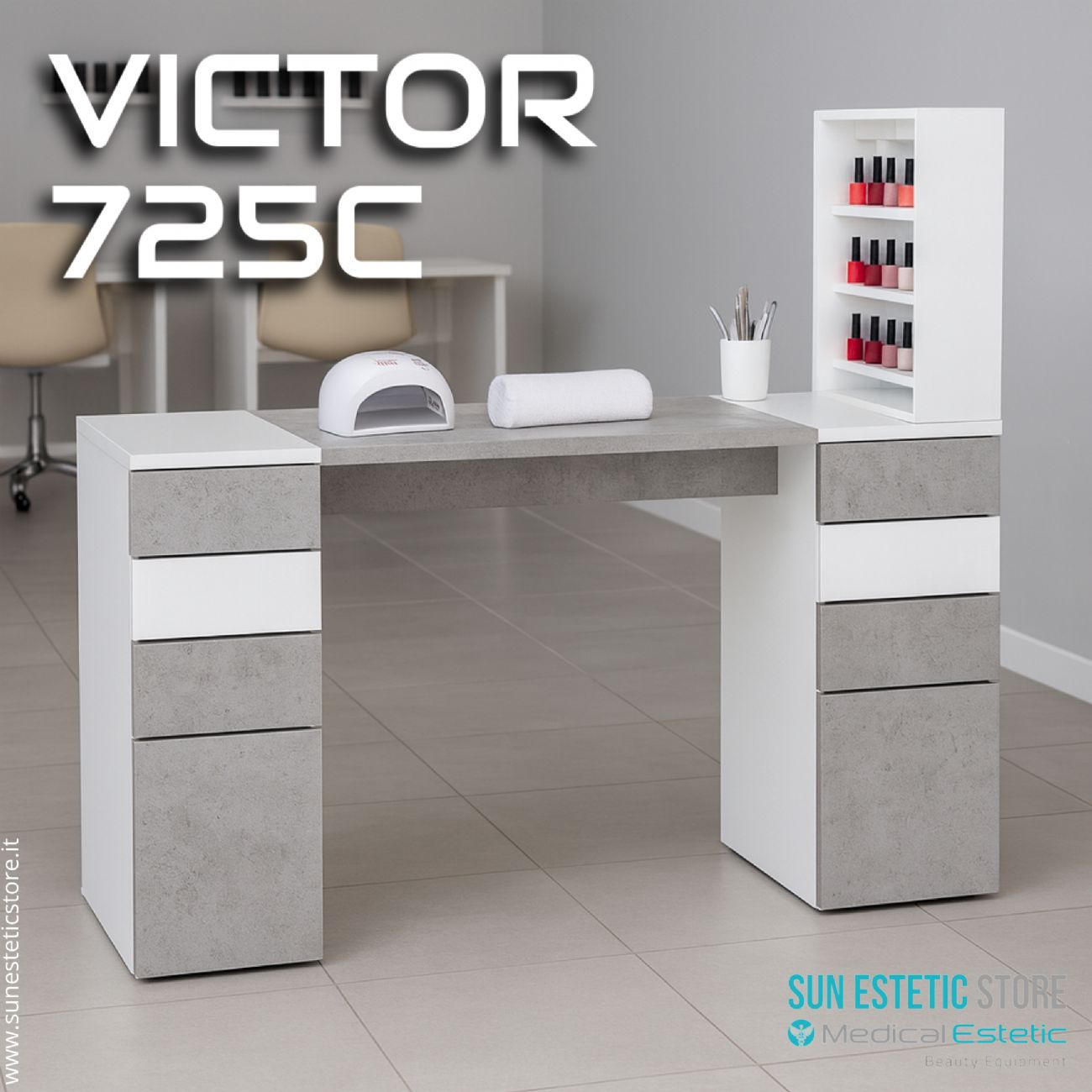 Victor 725 Tavolino manicure ricostruzione unghie con mensola e cassettiere