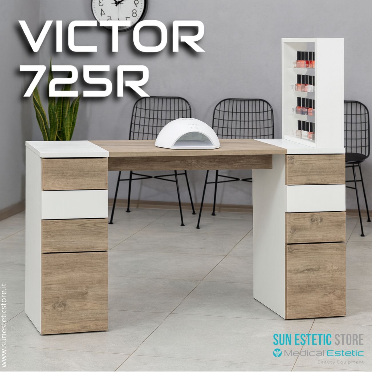 Victor 725 Tavolino manicure ricostruzione unghie con mensola e cassettiere