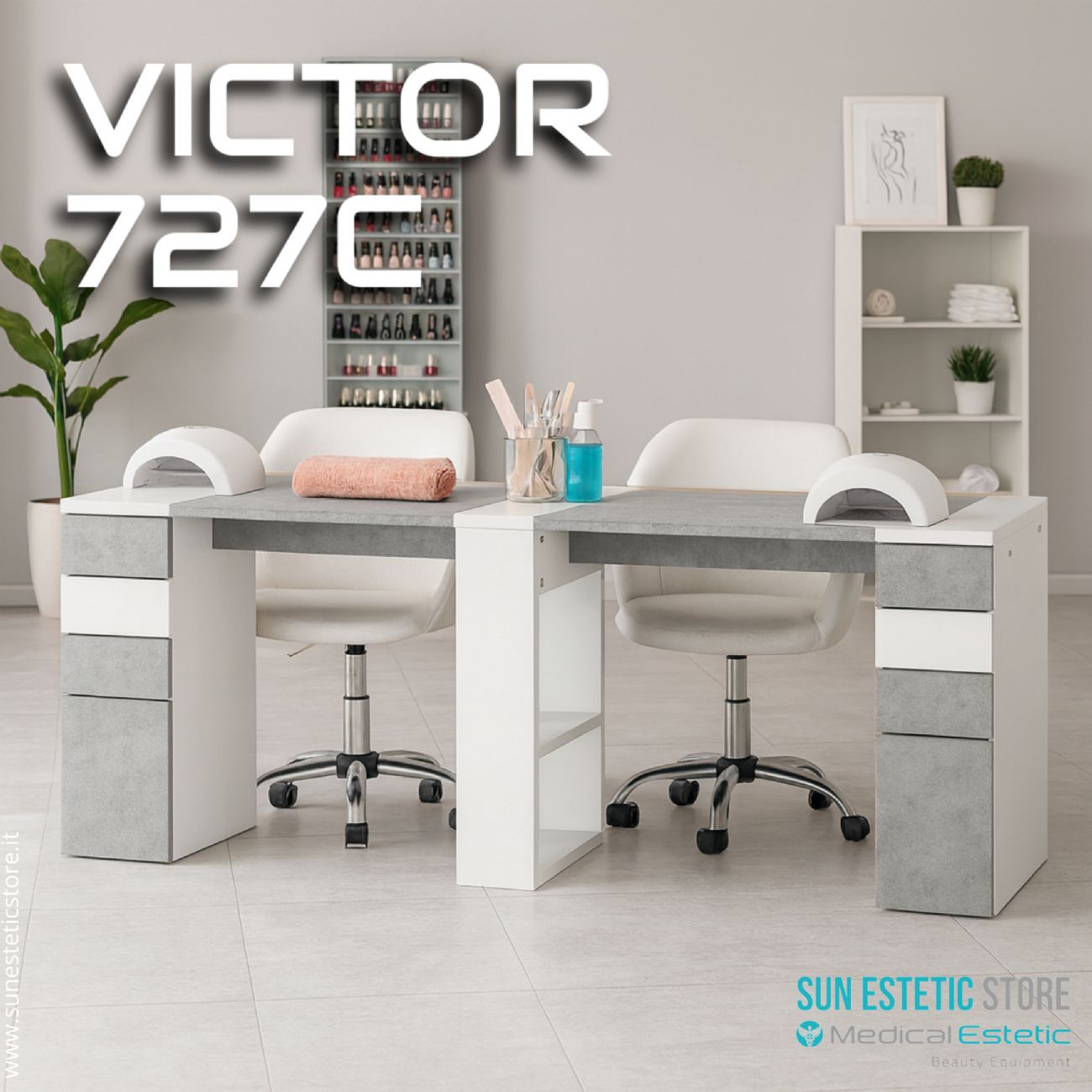 Victor 727 Tavolino doppia postazione manicure nails con cassettiere