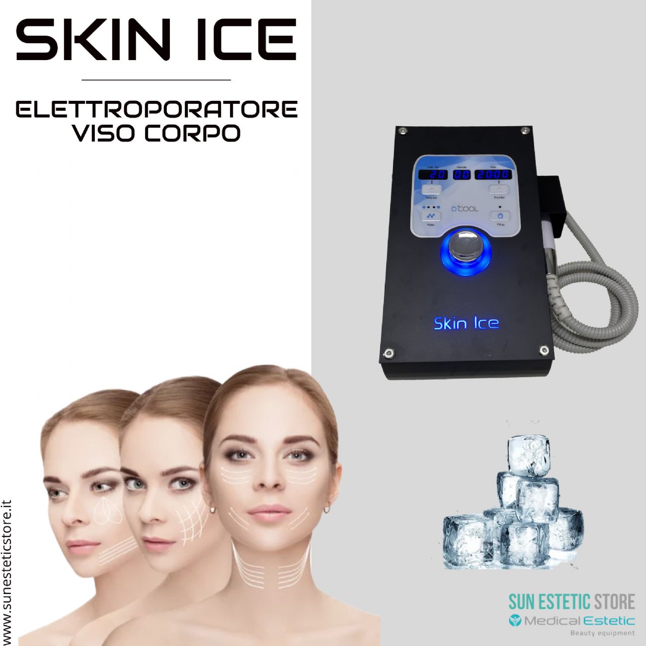 iKhona Skin Ice Elettroporatore viso e corpo per trattamenti estetica