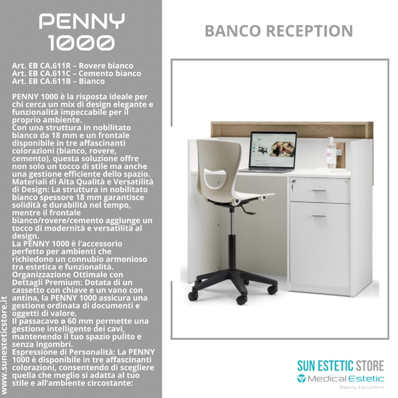 Penny 1000 Cassa Reception negozio con scomparti e cassetto porta tastiera