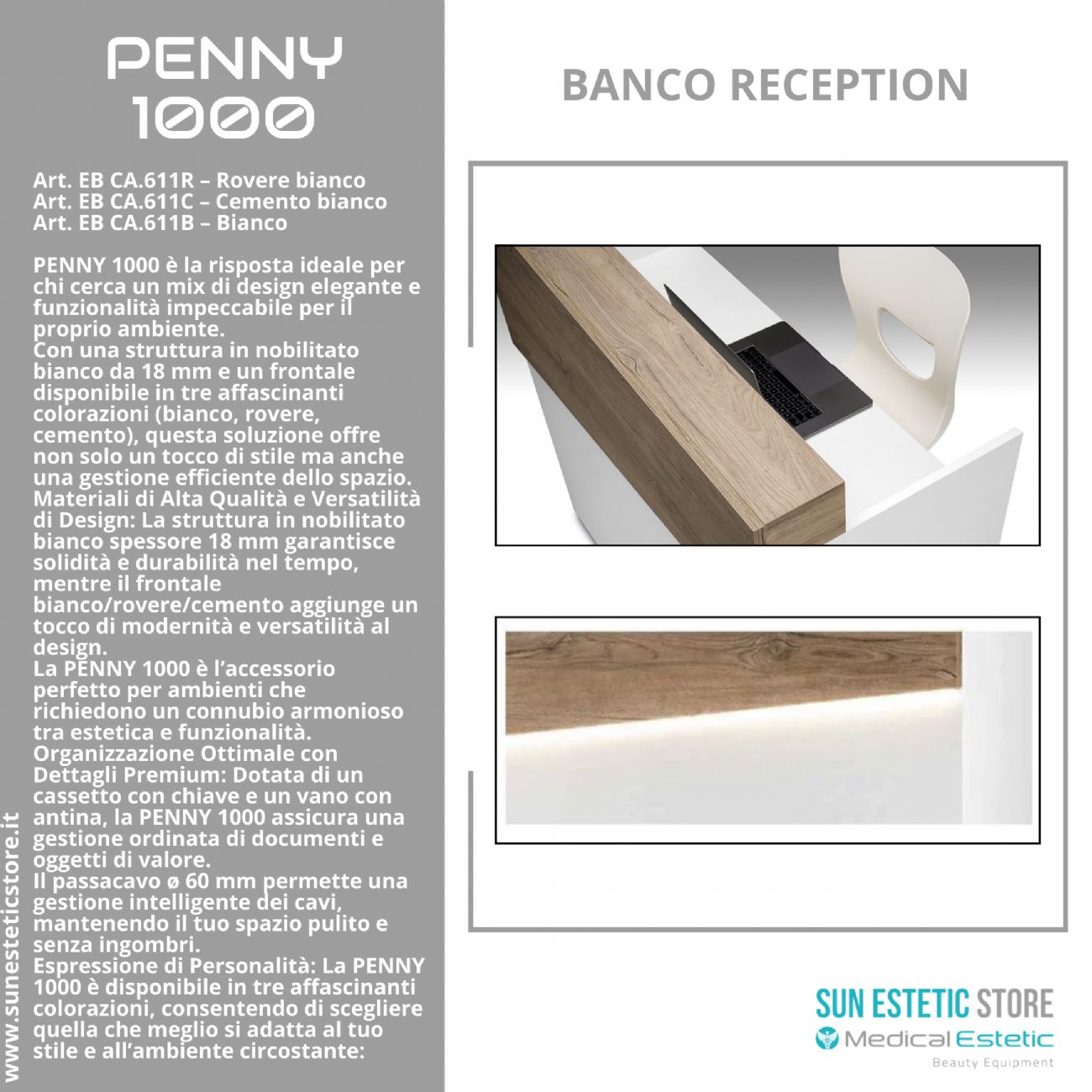Penny 1000 Cassa Reception negozio con scomparti e cassetto porta tastiera
