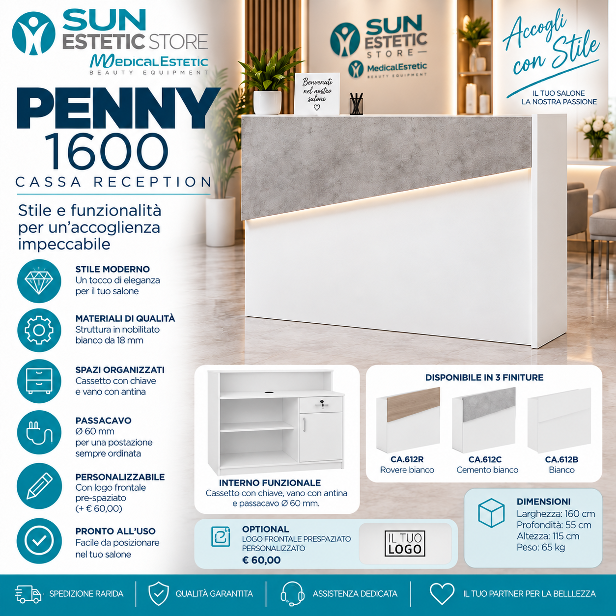 Penny 1600 Cassa Reception negozio con scomparti e cassetto porta tastiera