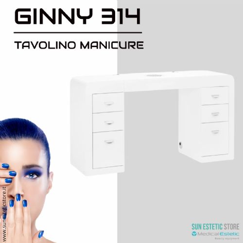 Ginny 314 tavolino manicure in legno bianco con aspiratore e doppia cassettiera