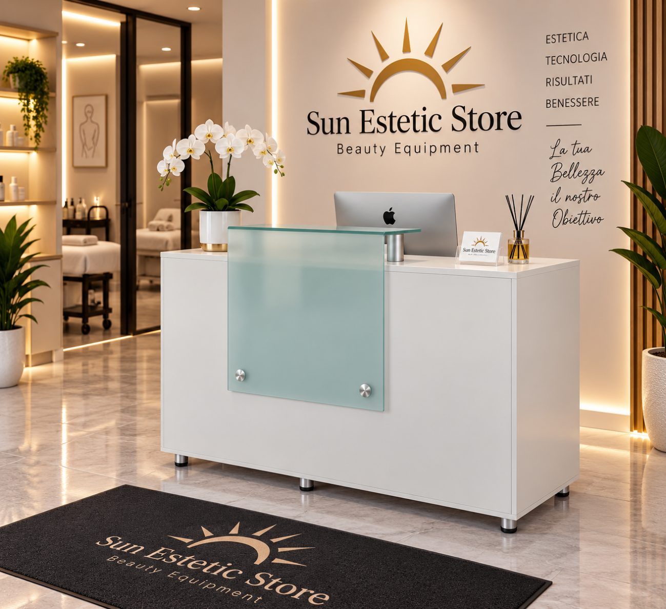 Class banco cassa reception con 2 cassetti 2 armadietti e ampio ripiano