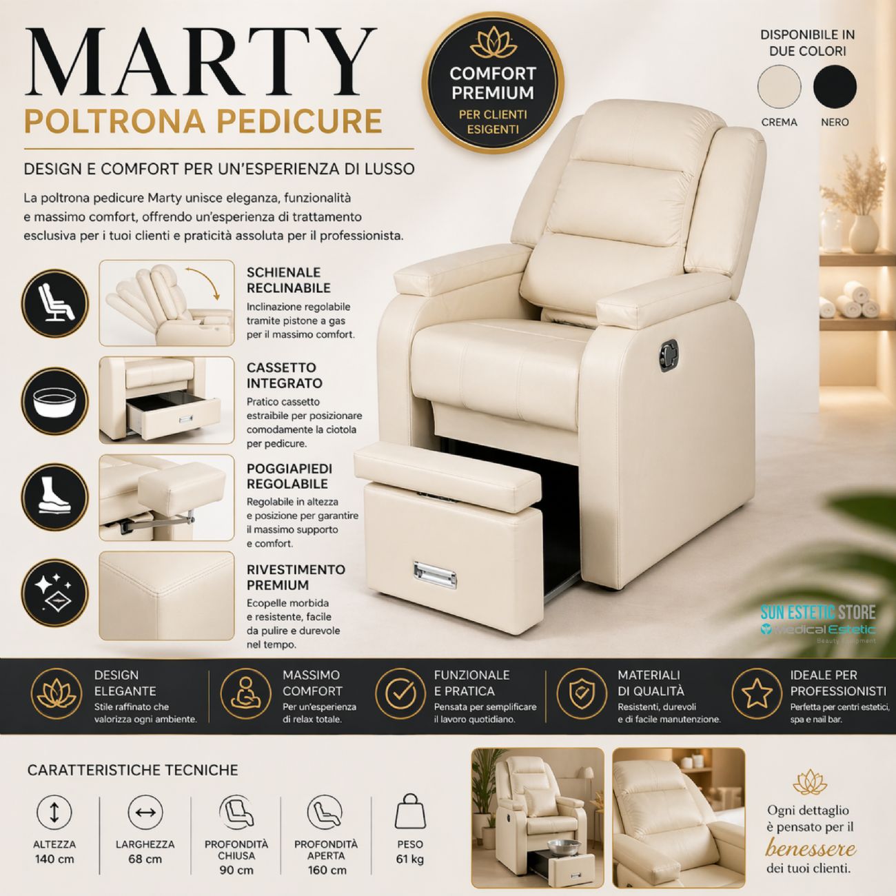 Marty Poltrona pedicure spa estetica con pistone a gas regolazione schienale