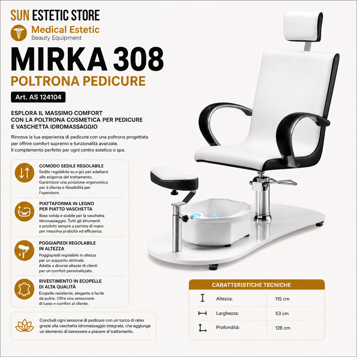 Mirka poltrona pedicure spa estetica con vasca idromassaggio