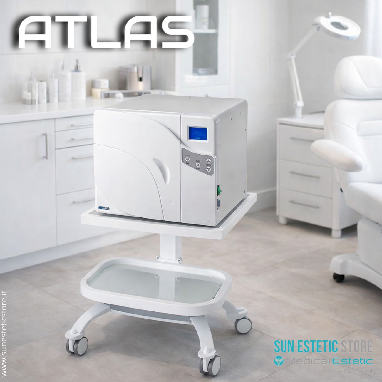 Atlas Carrello porta apparecchiature pesanti con feritoie per laser autoclave