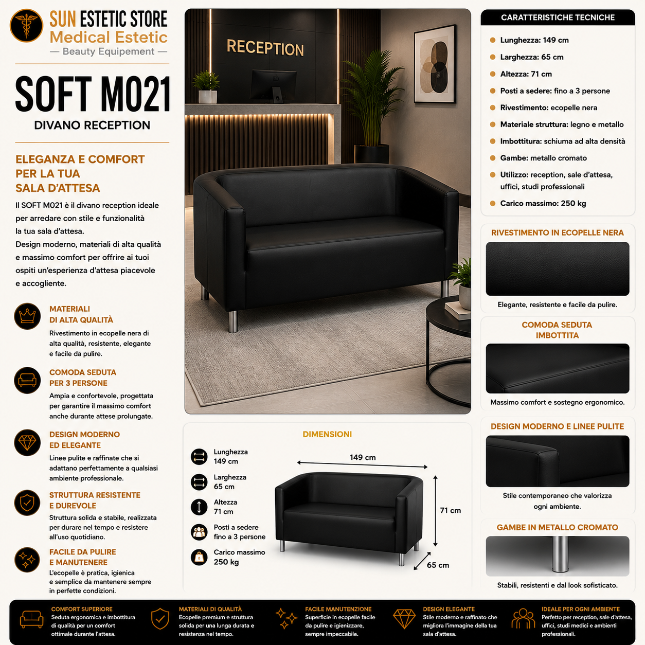 Soft M021 divanetto in pelle reception arredamenti parrucchiere estetica