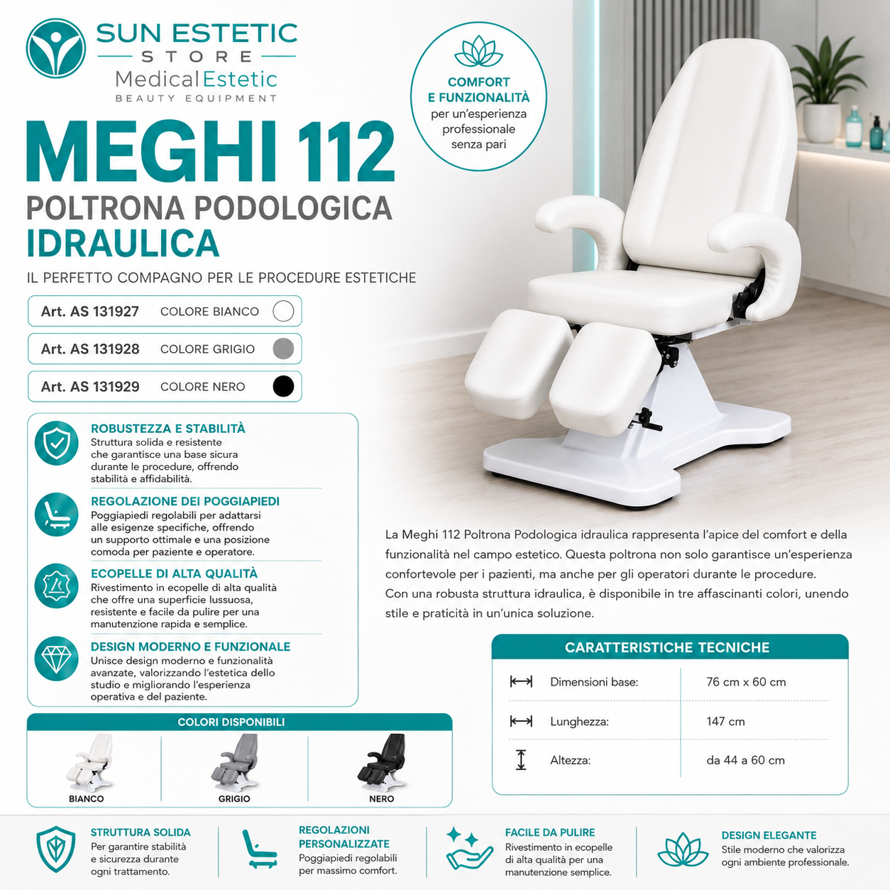 Meghi 112 poltrona podologica idraulica per pedicure estetica centro benessere