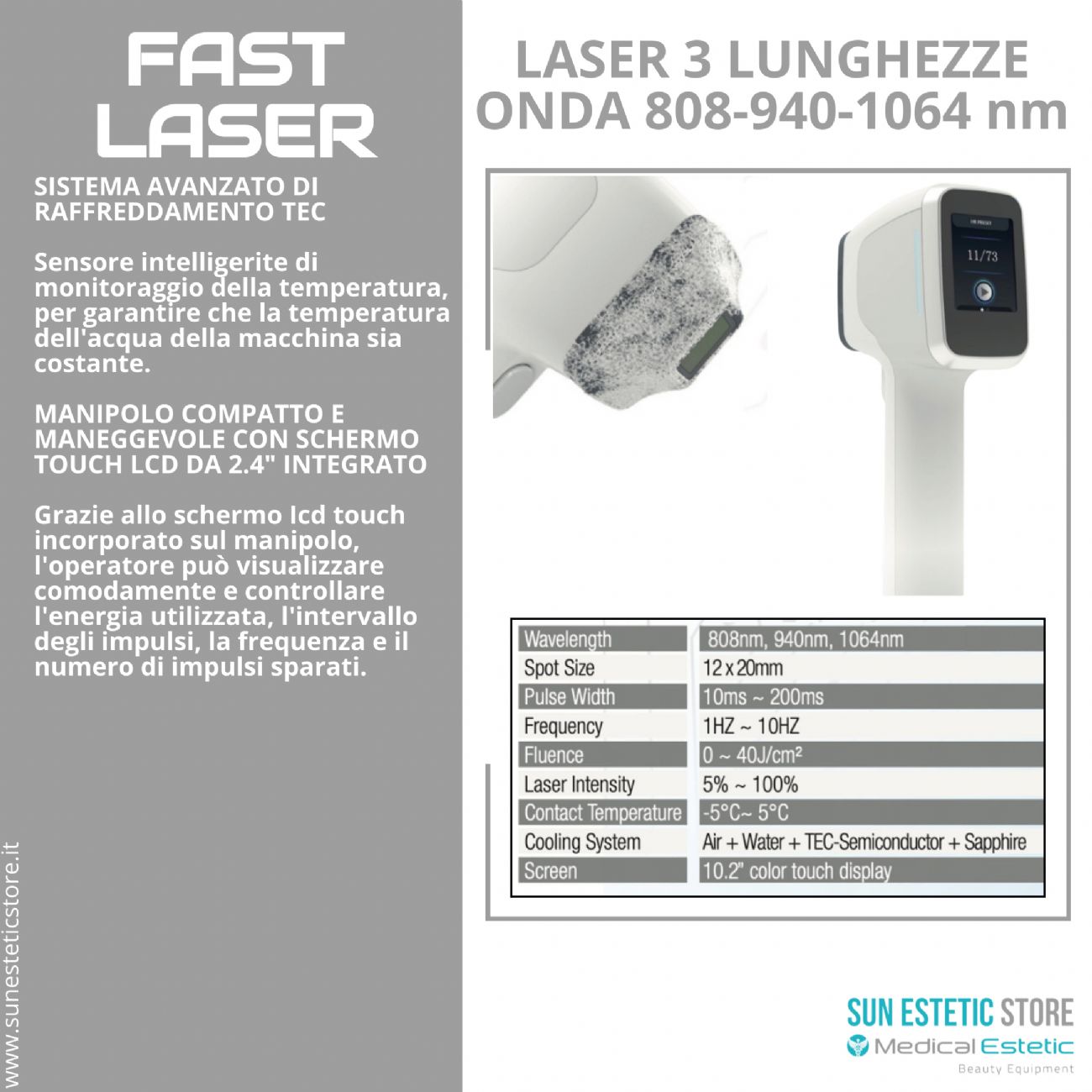Fast Laser diodo 3 lunghezze d'onda 808 - 940 - 1064 nm
