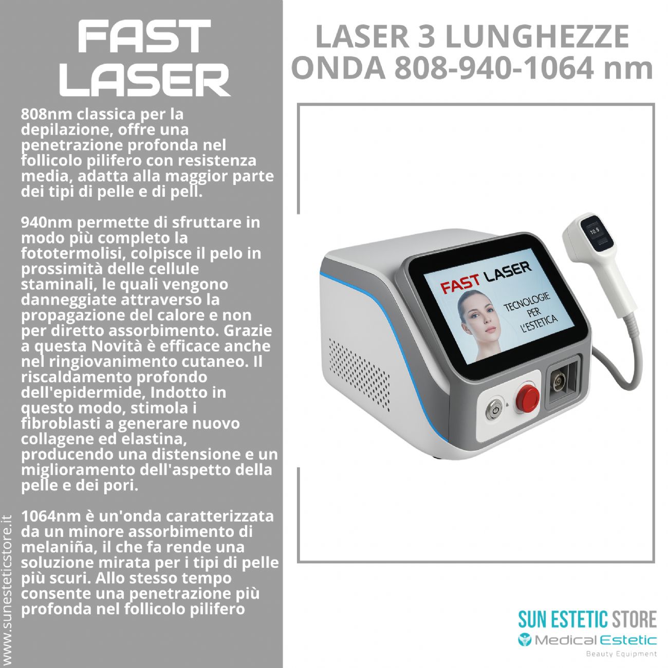 Fast Laser diodo 3 lunghezze d'onda 808 - 940 - 1064 nm
