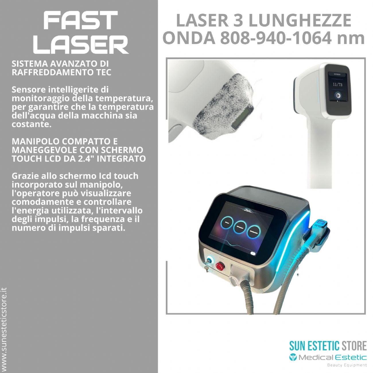 Fast Laser diodo 3 lunghezze d'onda 808 - 940 - 1064 nm
