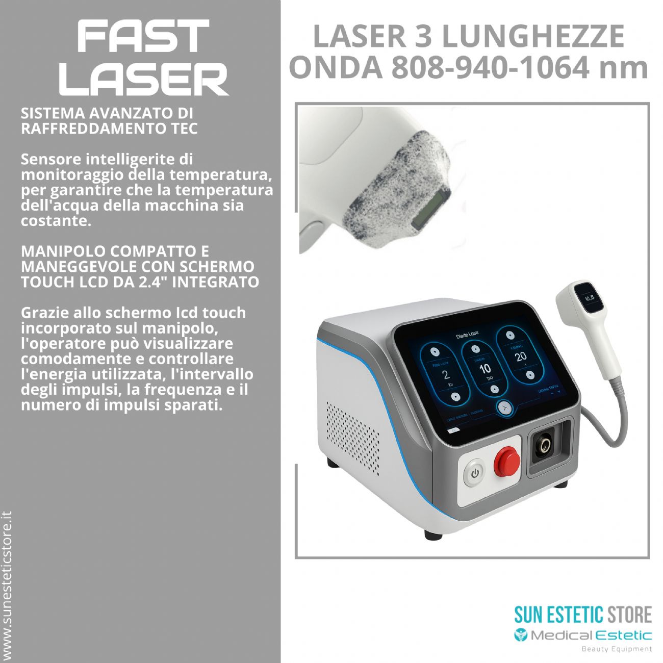 iKhona Fast Laser diodo 2 lunghezze d'onda 808 - 1064 nm - 1000W portatile estetica 40J