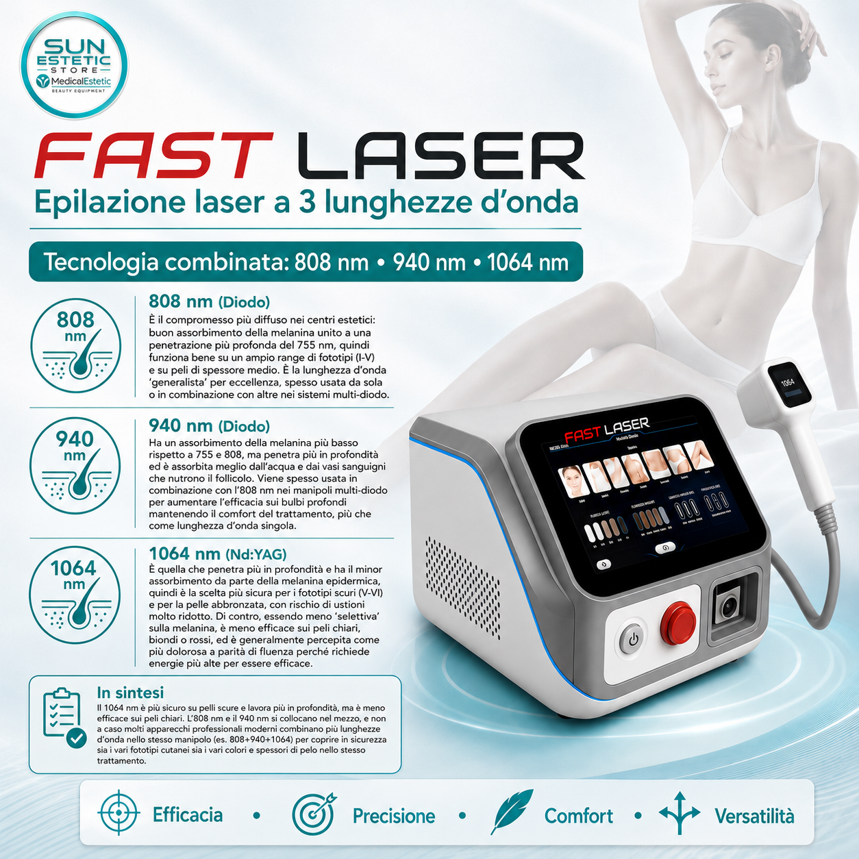 Fast Laser diodo 3 lunghezze d'onda 808 - 940 - 1064 nm