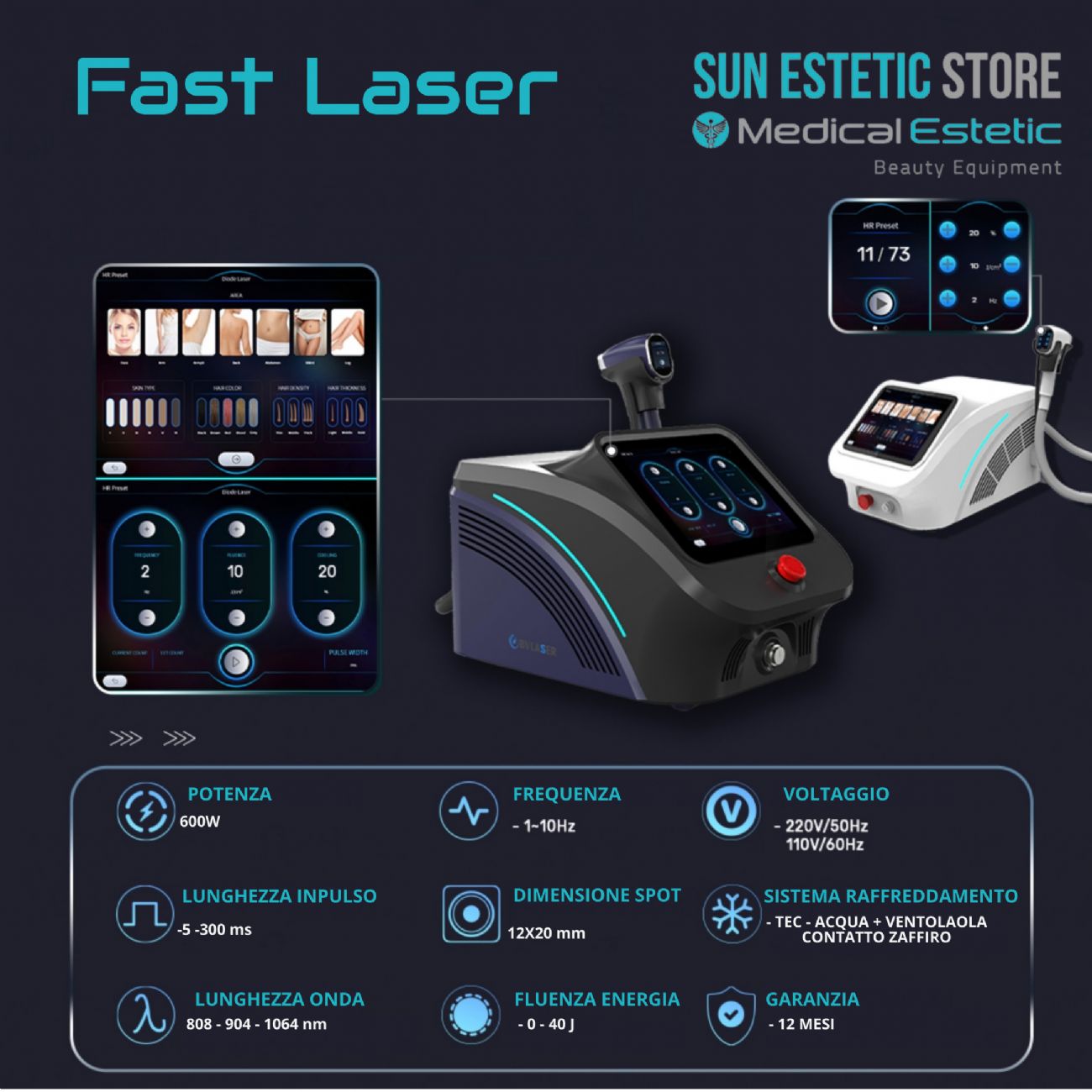 Fast Laser diodo 3 lunghezze d'onda 808 - 904 - 1064 nm