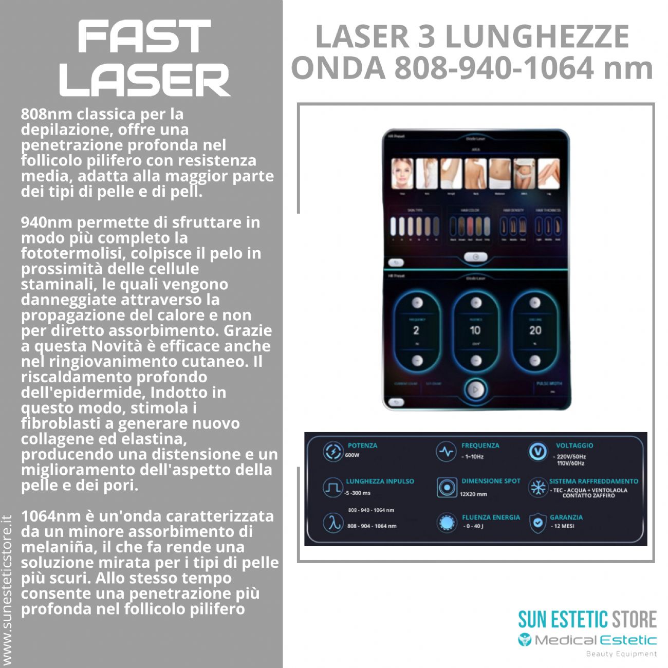Fast Laser diodo 3 lunghezze d'onda 808 - 940 - 1064 nm