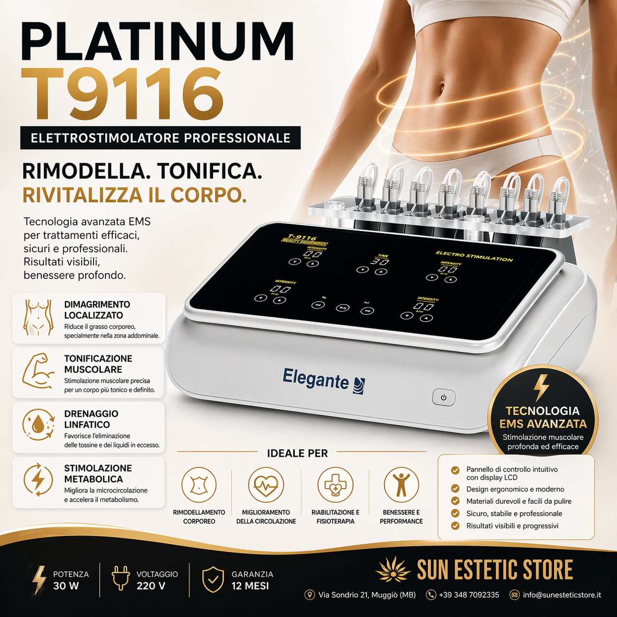 Platinum T9116 elettrostimolatore trattamenti dimagrimento tonificazione