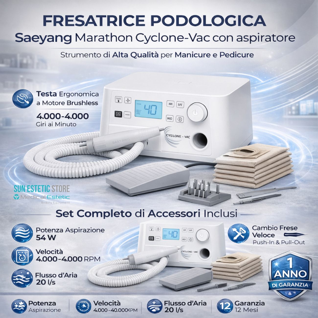 Cyclone Vac fresa podologica con aspirazione micromotore onicotecnica nails