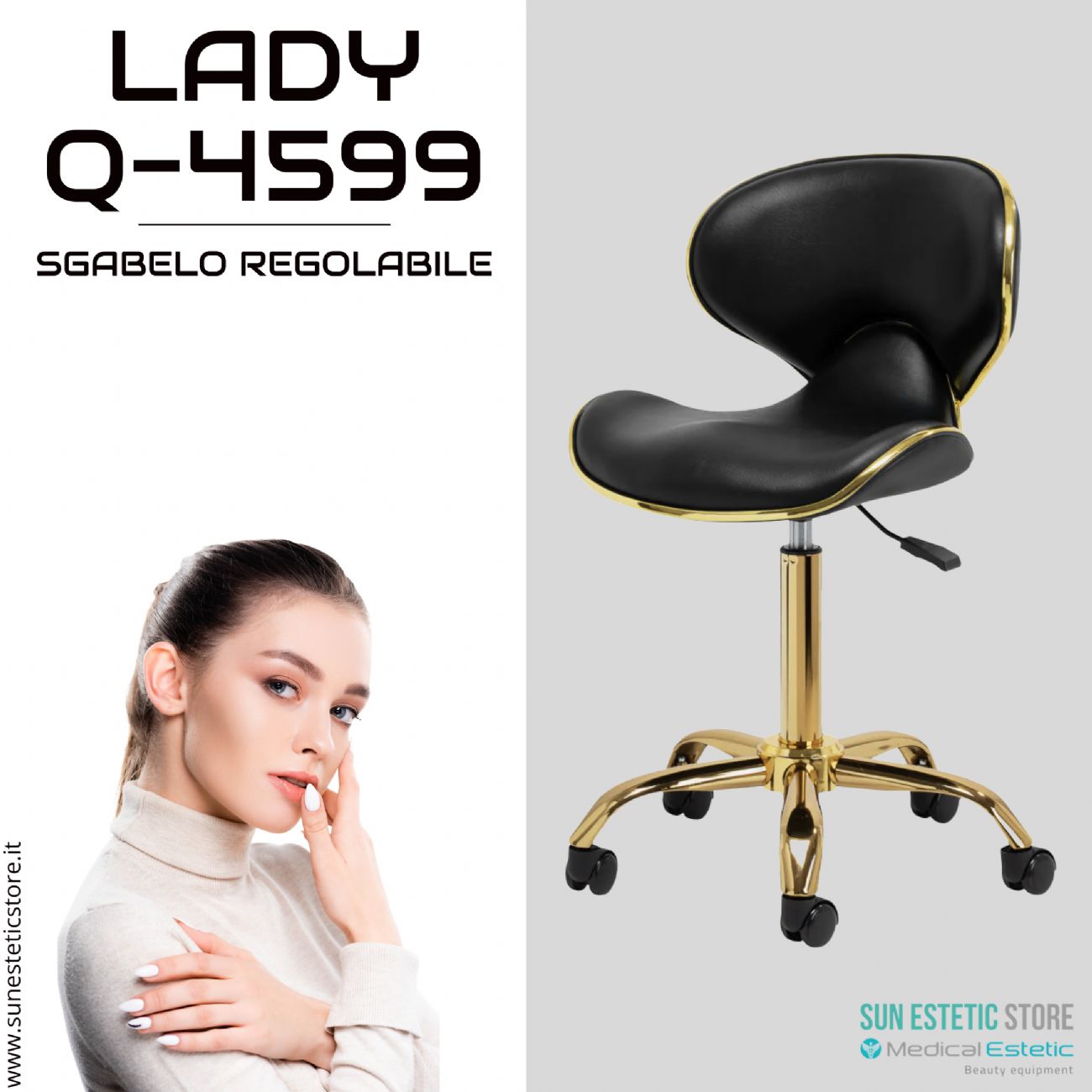 Lady Q-4599 sgabello poltroncina regolabile con schienale estetica nails