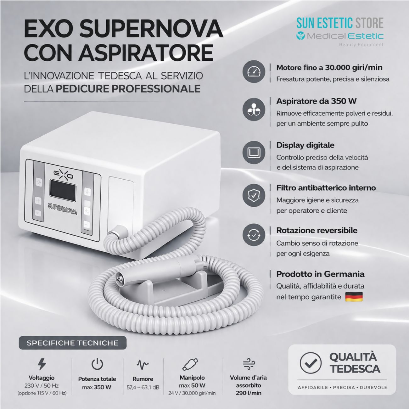 Exo Supernova fresa podologica professionale con aspiratore manicure