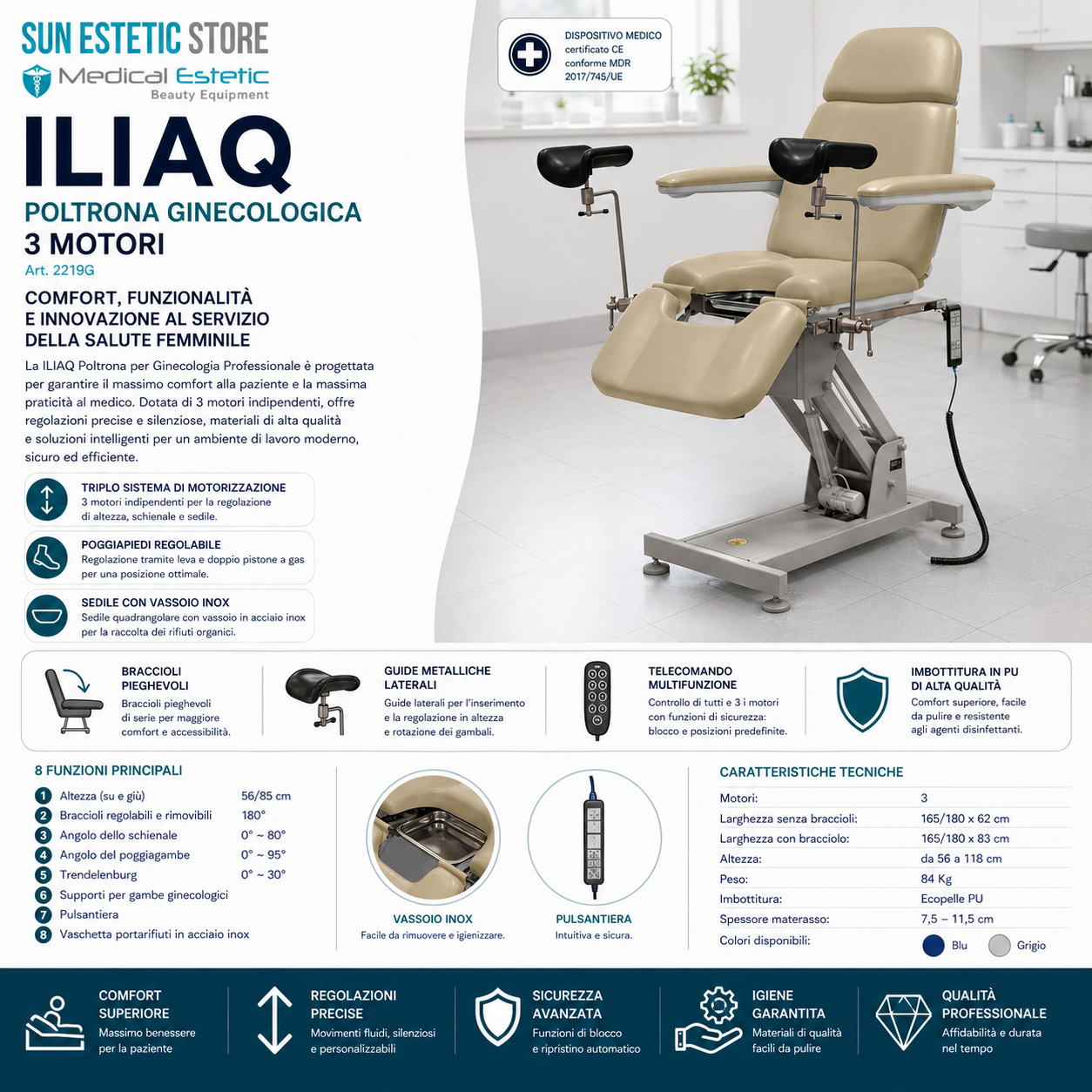 Iliaq poltrona ginecologica elettrica 3 motori