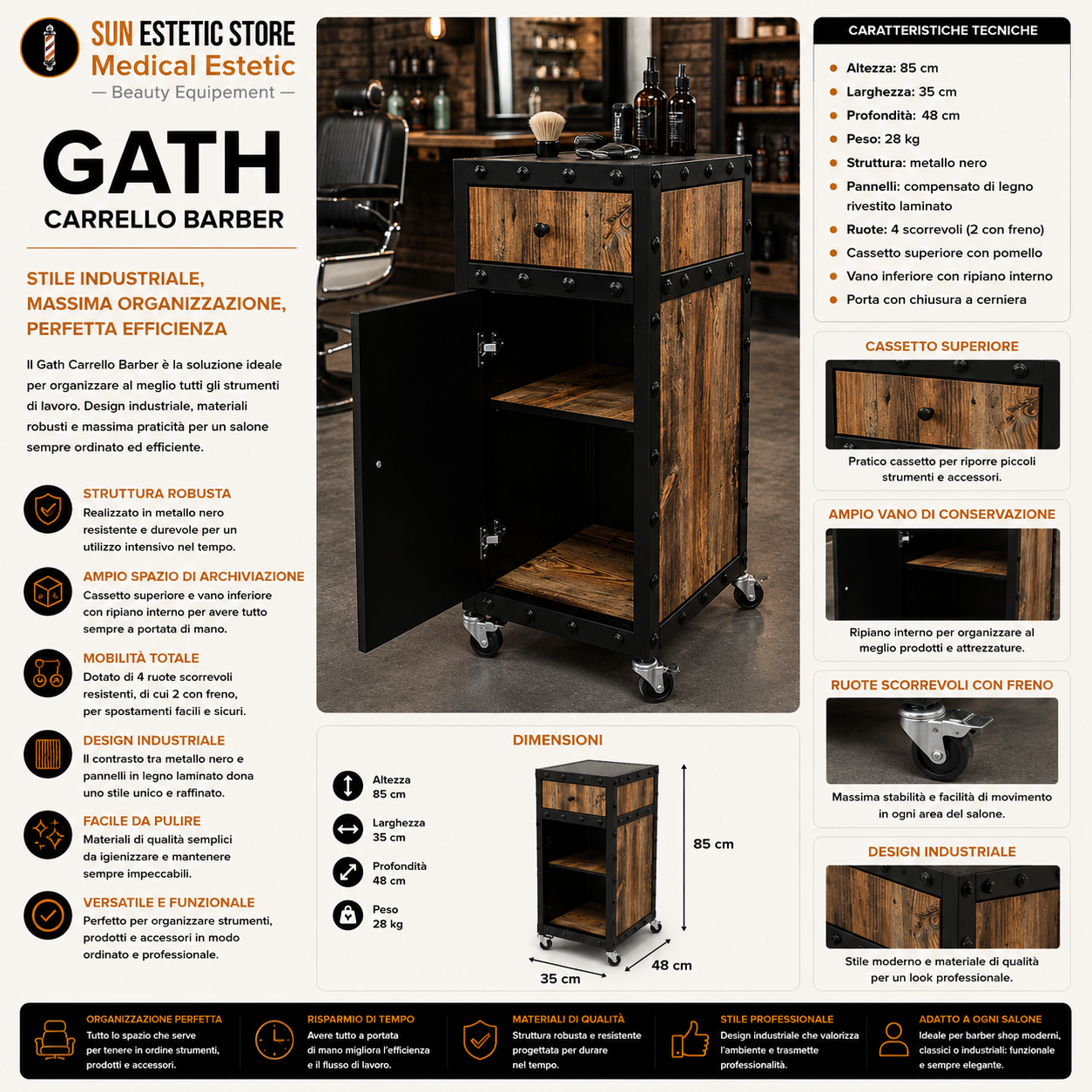 Gath carrello trolley per negozio parrucchiere maschile barbiere barber shop