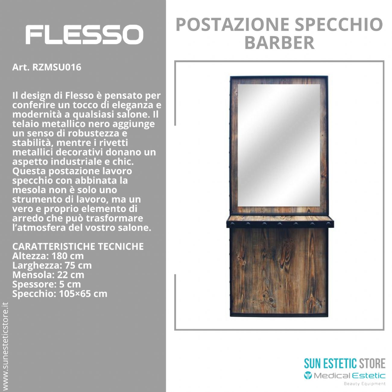 Flesso postazione lavoro specchio con mensola barber shop