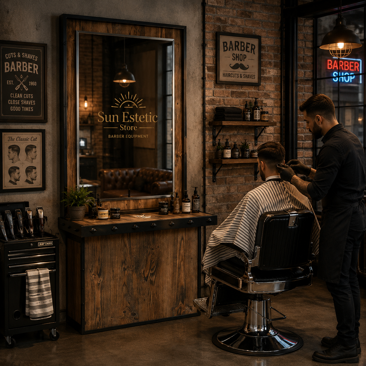 Flesso postazione lavoro specchio con mensola barber shop