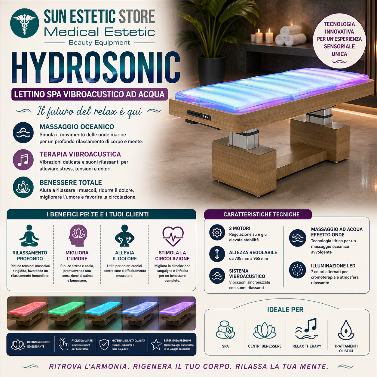 Hydrosonic lettino da massaggio Spa ad acqua vibroacustico