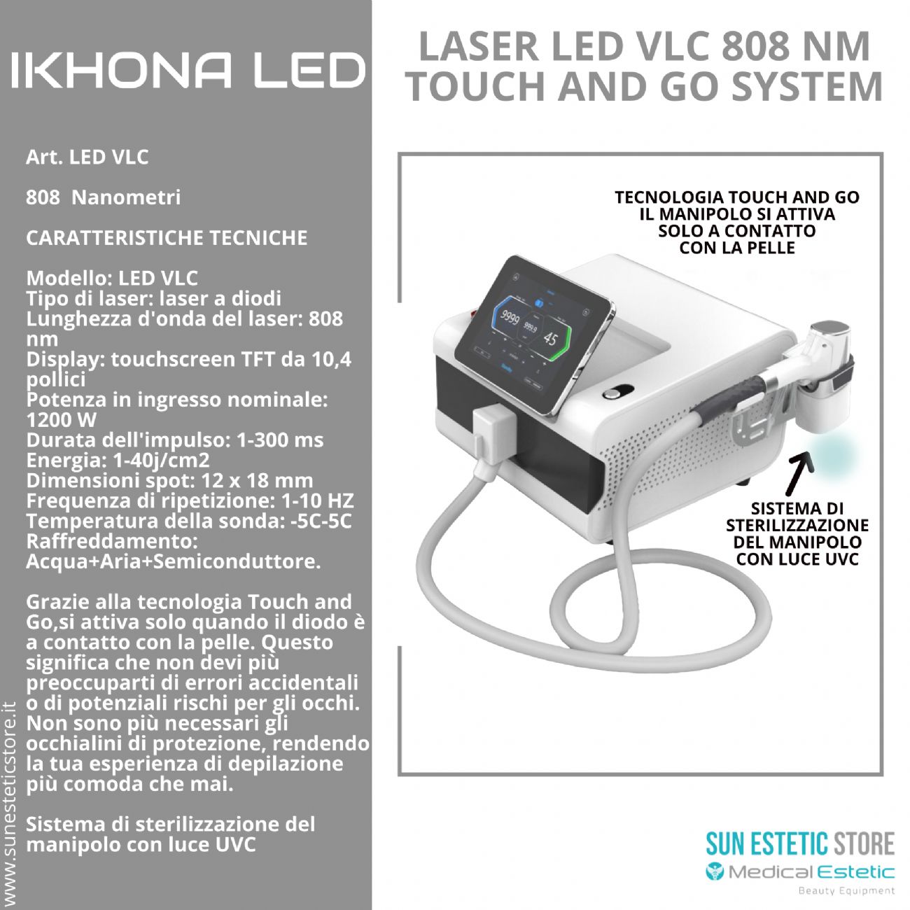 iKhona Laser LED VLC 808 nm 1200W epilazione progressiva
