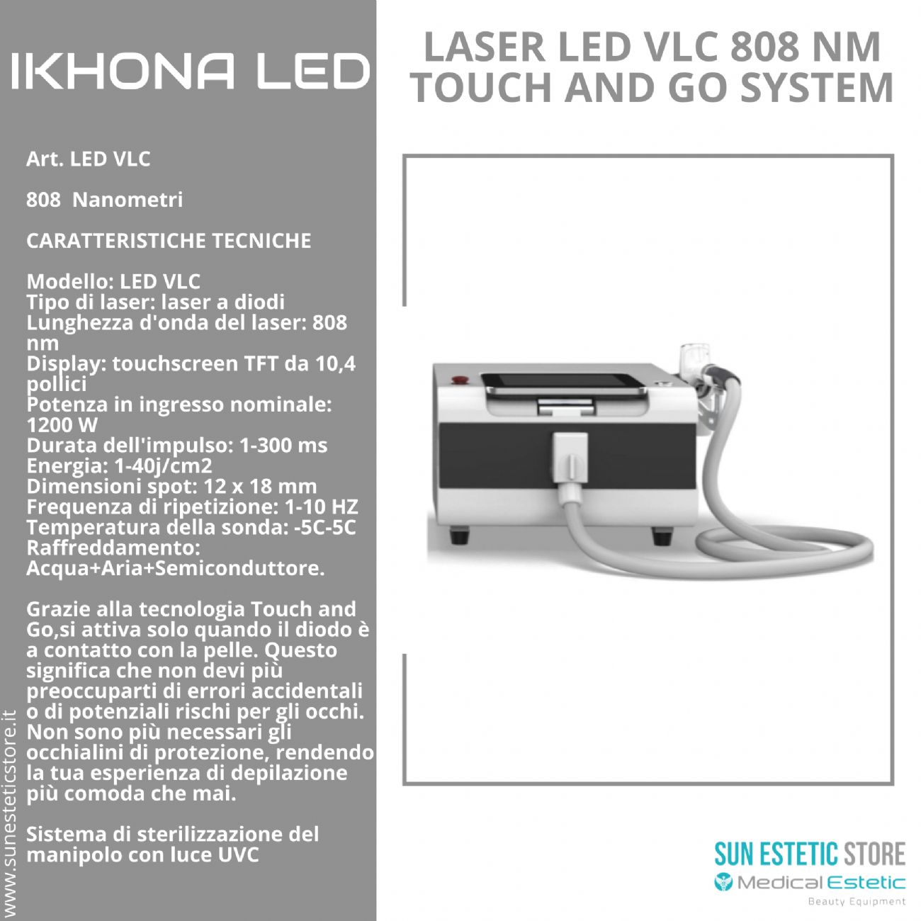 iKhona Laser LED VLC 808 nm 1200W epilazione progressiva