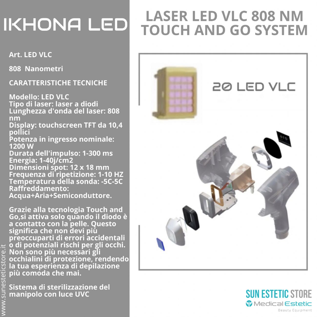 iKhona Laser LED VLC 808 nm 1200W epilazione progressiva