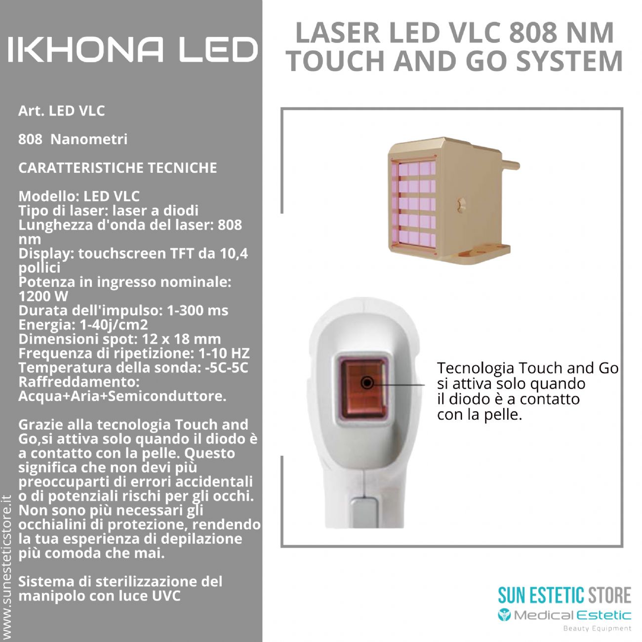 iKhona Laser LED VLC 808 nm 1200W epilazione progressiva