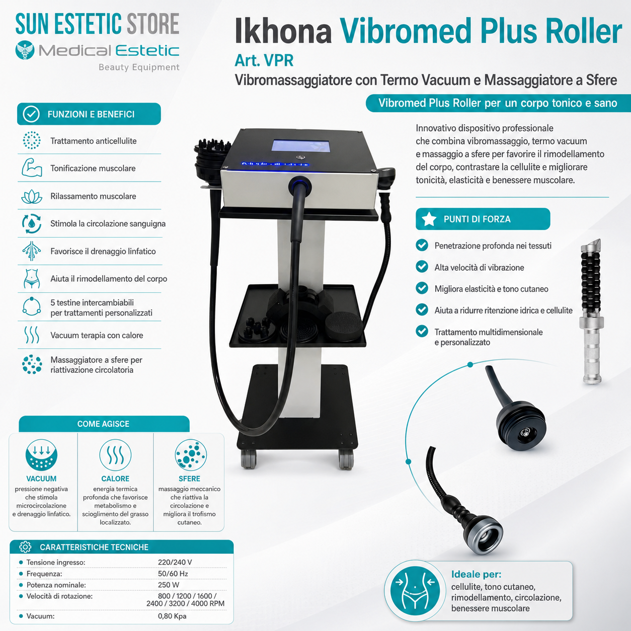 Ikhona Vibromed Plus Roller vibromassaggiatore con Termo Vacuum e manipolo a sfere