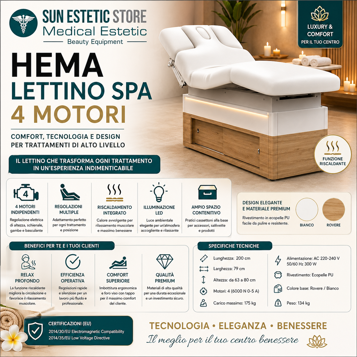 Hema lettino Spa Luxury 4 motori termoriscaldato