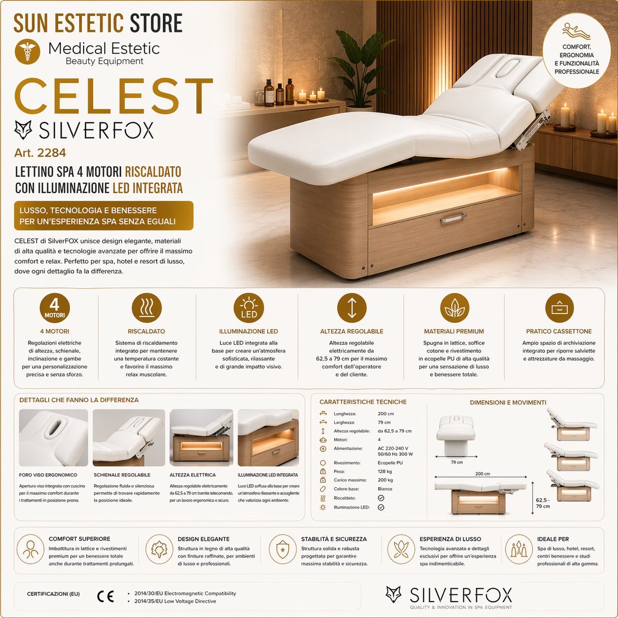 Celest lettino spa Luxury 4 motori riscaldato con illuminazione LED