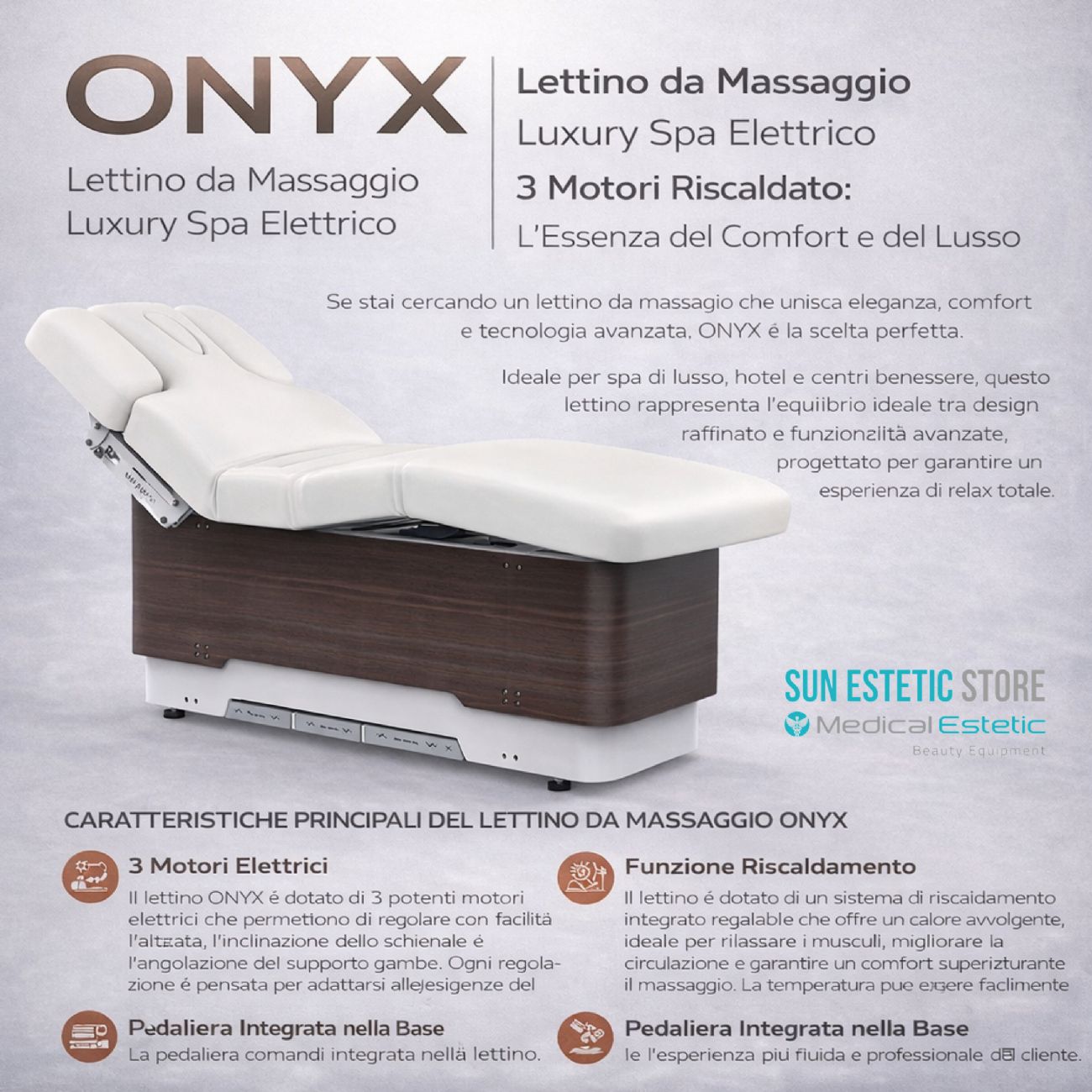 ONYX Lettino da Massaggio luxury Spa elettrico 3 motori riscaldato