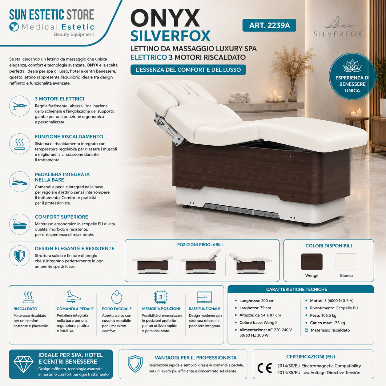 OXYN Lettino da Massaggio luxury Spa elettrico 3 motori riscaldato