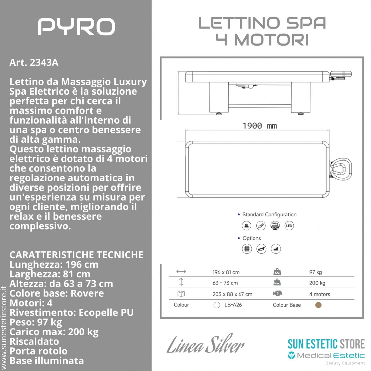 Pyro Lettino spa massaggio 4 motori riscaldato