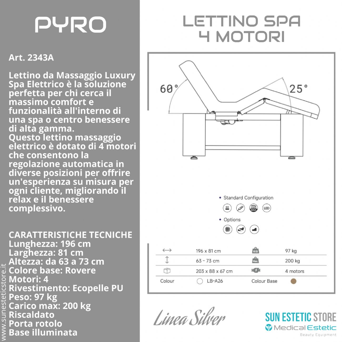 Pyro Lettino spa massaggio 4 motori riscaldato