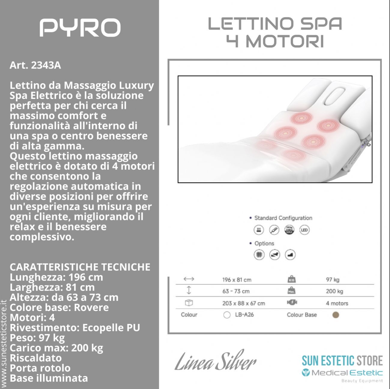 Pyro Lettino spa massaggio 4 motori riscaldato