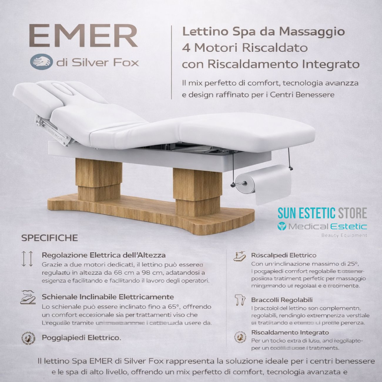EMER Lettino spa da massaggio 4 motori riscaldato