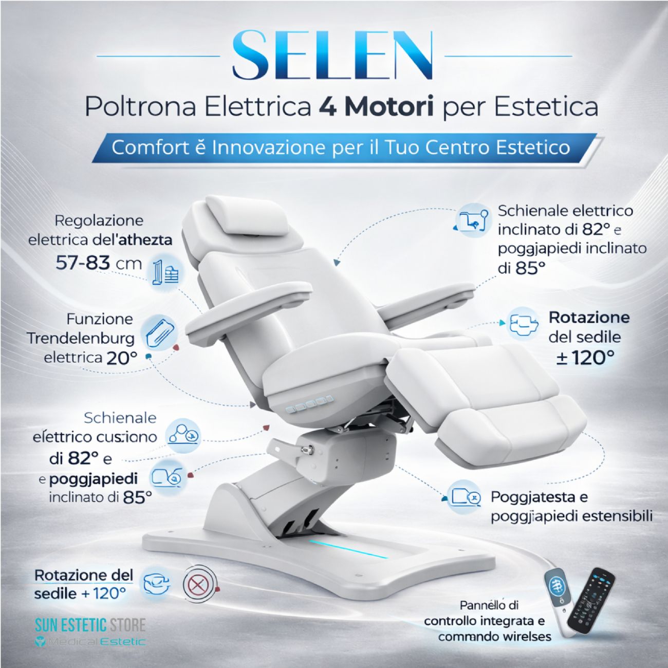 SELEN Poltrona lettino elettrica 4 motori riscaldata